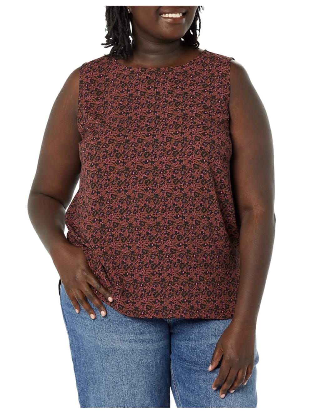 Amazon Essentials Floral Sleeveless Shell Top - Rust & Black - Picture 2 of 6